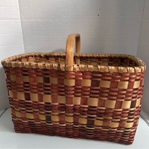 Vintage Woven Splint Basket With Fixed Wooden Handle